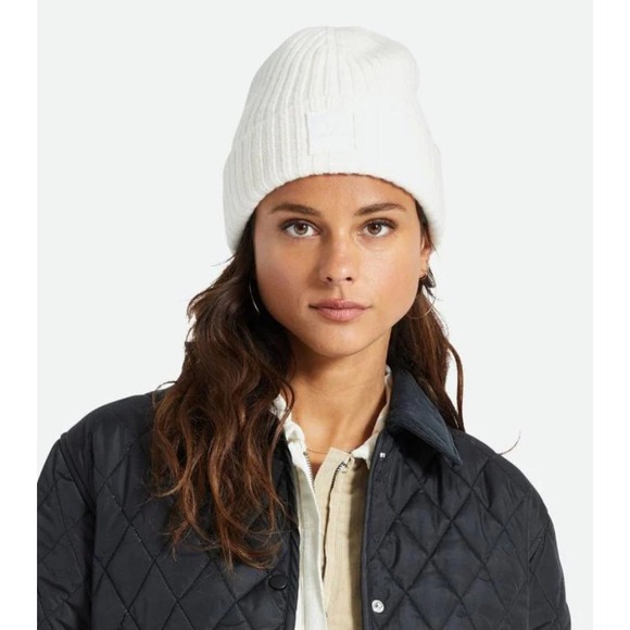 BRIXTON Men's Alpha Square Ribbed Knit Merino Wool Beanie Cream Hat Unisex EUV - Picture 7 of 9